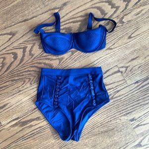 Zimmermann high waisted navy blue bikini
